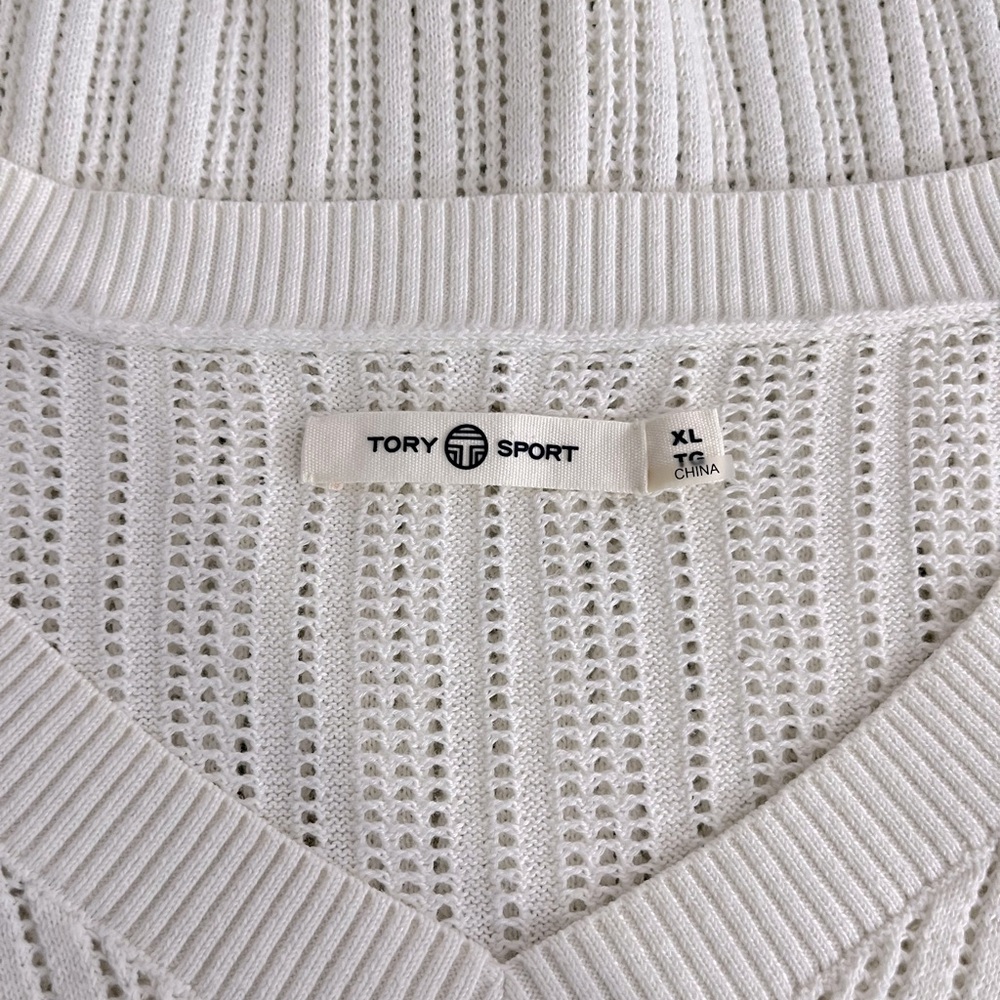 Tory Burch Tory Sport Cream Ozzy Cutwork Detail V-Neck Sweater Size XL - Picture 5 of 6